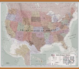 Large Executive USA Wall Map (Rolled Canvas with Wooden Hanging Bars)