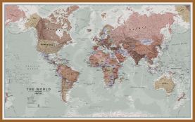 Large Executive World Wall Map Political (Wood Frame - Teak)