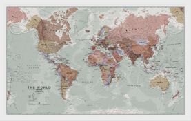 Medium Executive World Wall Map Political (Pinboard & wood frame - White)