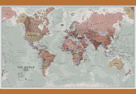 Medium Executive World Wall Map Political (Wooden hanging bars)