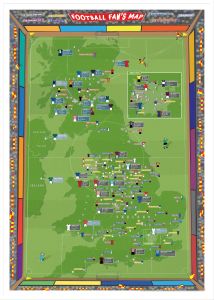 Large Football Fan's Stadium Map (Wood Frame - White)