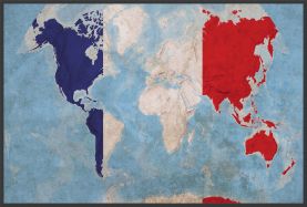 Large France Flag Map of the World (Wood Frame - Black)