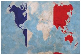Large France Flag Map of the World (Wood Frame - White)