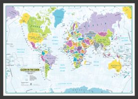Glow in the Dark Children's World Map (Pinboard & wood frame - Black)