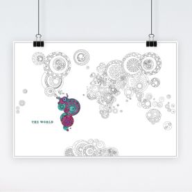 Intricate World Map Circles Colouring Poster for Adults (Paper)