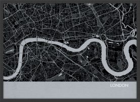 Small London City Street Map Print Charcoal (Wood Frame - Black)
