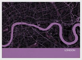 Small London City Street Map Print Mauve (Wood Frame - White)