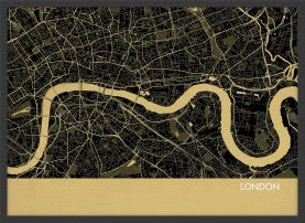 Small London City Street Map Print Straw (Wood Frame - Black)