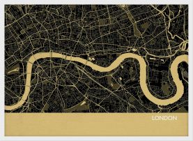 Small London City Street Map Print Straw (Wood Frame - White)