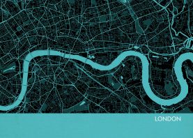 Small London City Street Map Print Turquoise (Matt Art Paper)