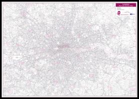 London Postcode District Wall Map (within M25) (Pinboard & framed - Black)