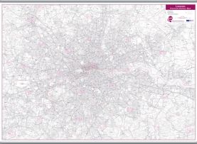 London Postcode District Wall Map (within M25) (Hanging bars)