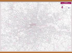 London Postcode District Wall Map (within M25) (Wooden hanging bars)