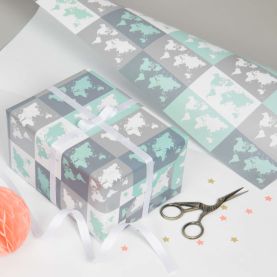 Metallic World Map Gift Wrapping Paper