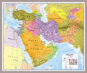 Medium Middle East Wall Map Political (Pinboard & framed - Silver)