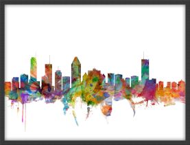 Small Montreal Watercolour Skyline (Wood Frame - Black)