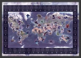 Medium Mythical Monster World Map (Wood Frame - Black)