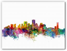 Extra Small New Orleans Louisiana Watercolour Skyline (Canvas)
