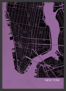 Small New York City Street Map Print Mauve (Wood Frame - Black)