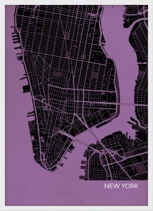Small New York City Street Map Print Mauve (Wood Frame - White)