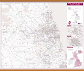 Newcastle upon Tyne, Sunderland and Durham Postcode Sector Map (Wooden hanging bars)