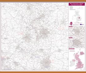 Nottingham and Derby Postcode Sector Map (Wooden hanging bars)