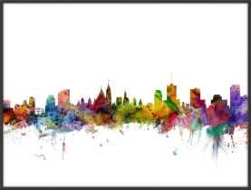 Large Ottawa Canada Watercolour Skyline (Wood Frame - Black)