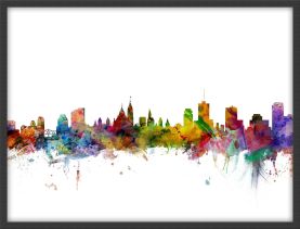 Small Ottawa Canada Watercolour Skyline (Wood Frame - Black)
