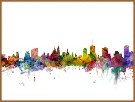 Large Ottawa Canada Watercolour Skyline (Wood Frame - Teak)