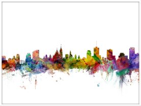Large Ottawa Canada Watercolour Skyline (Wood Frame - White)