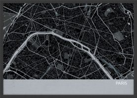 Small Paris City Street Map Print Charcoal (Wood Frame - Black)