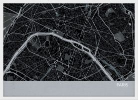 Small Paris City Street Map Print Charcoal (Wood Frame - White)