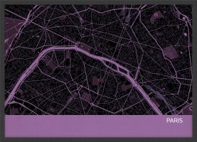Small Paris City Street Map Print Mauve (Wood Frame - Black)