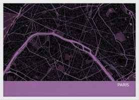 Small Paris City Street Map Print Mauve (Wood Frame - White)
