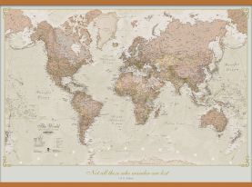 Huge Personalised Antique World Map (Wooden hanging bars)