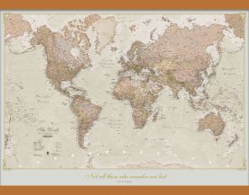 Small Personalised Antique World Map (Wooden hanging bars)