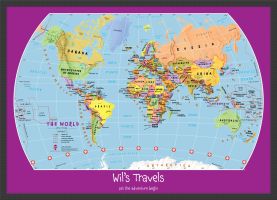 Small Personalised Child's World Map (Wood Frame - Black)