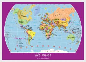 Small Personalised Child's World Map (Wood Frame - White)