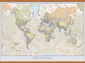 Large Personalised Classic World Map (Wooden hanging bars)