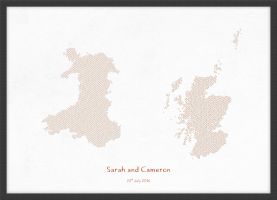 Small Personalised Country Name Text Map Print - Burnt Orange (Wood Frame - Black)