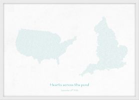 Small Personalised Country Name Text Map Print - Turquoise (Wood Frame - White)