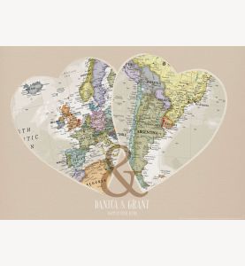 Personalised Location Map Hearts Print