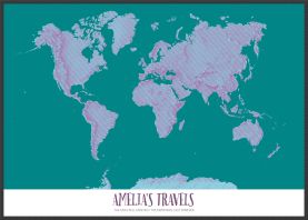 Large Personalised Pop Art World Map - Halftone (Wood Frame - Black)