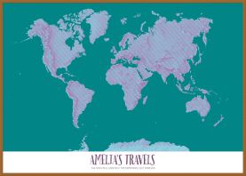 Large Personalised Pop Art World Map - Halftone (Wood Frame - Teak)