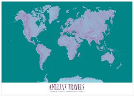 Large Personalised Pop Art World Map - Halftone (Wood Frame - White)