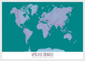 Small Personalised Pop Art World Map - Halftone (Pinboard & wood frame - White)