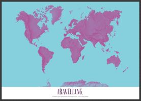 Large Personalised Pop Art World Map - Radial (Wood Frame - Black)