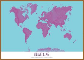 Large Personalised Pop Art World Map - Radial (Wood Frame - Teak)