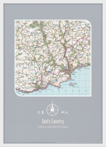 Personalised Postcode Map Print - Charcoal (Wood Frame - White)