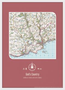 Personalised Postcode Map Print - Rosewood (Wood Frame - White)